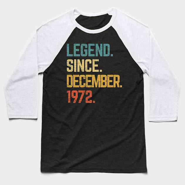 49th Birthday Gift 49 Year Old Legend Since December 1972 Baseball T-Shirt by tabaojohnny